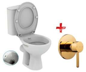 Kompakts tualetes pods ar bidē funkciju + sēdeklis , horizontāla izvade + zelta maisītājs цена и информация | Унитазы | 220.lv