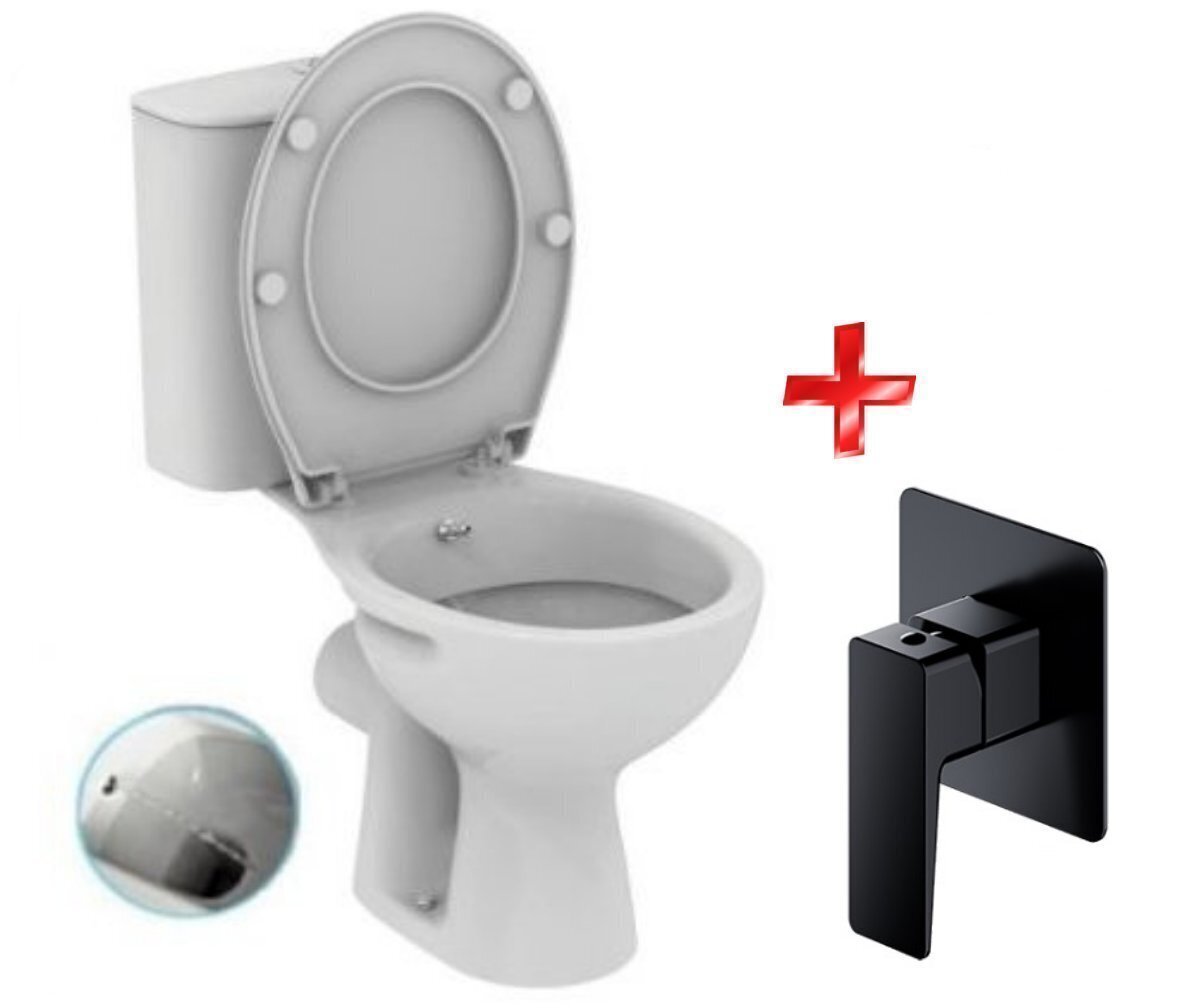 Kompakta tualete/ bidē ar sēdekli, horizontāla noteka + melns maisītājs cena un informācija | Tualetes podi | 220.lv