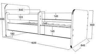 Детская кровать с матрасом и ящиком для постельного белья Ami 1, 160x80 см цена и информация | Детские кровати | 220.lv