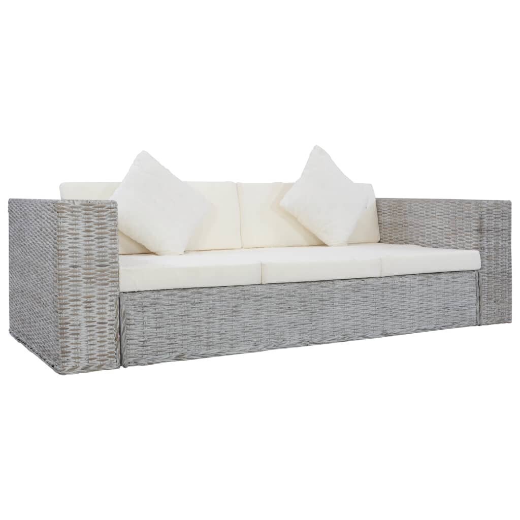 Trīsvietīgs dīvāns ar spilveniem, pelēkā krāsā, dabīgs. rotangpalmas цена и информация | Dīvāni | 220.lv