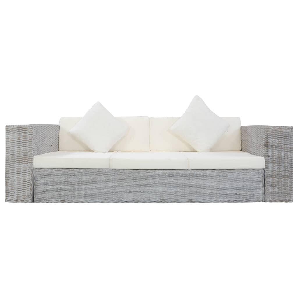 Trīsvietīgs dīvāns ar spilveniem, pelēkā krāsā, dabīgs. rotangpalmas цена и информация | Dīvāni | 220.lv