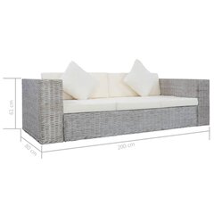 Trīsvietīgs dīvāns ar spilveniem, pelēkā krāsā, dabīgs. rotangpalmas цена и информация | Диваны | 220.lv