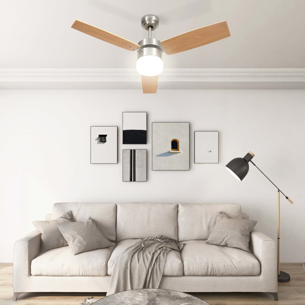 vidaXL griestu ventilators ar lampu un pulti, 108 cm, gaiši brūns цена и информация | Ventilatori | 220.lv