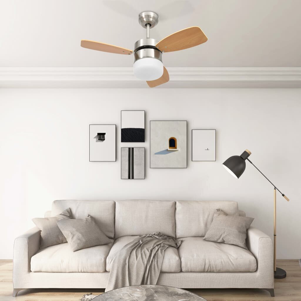 vidaXL griestu ventilators ar lampu un pulti, 76 cm, gaiši brūns цена и информация | Ventilatori | 220.lv