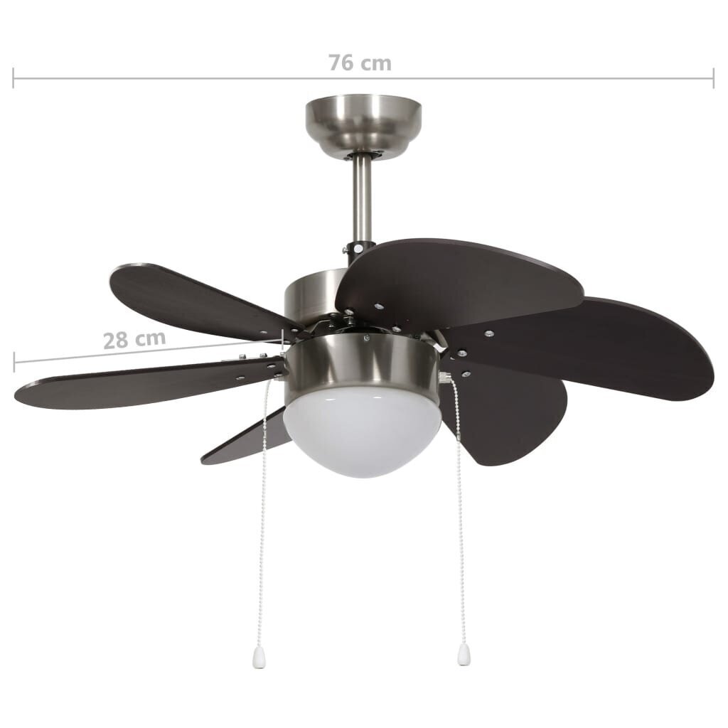 vidaXL griestu ventilators ar lampu, 76 cm, tumši brūns цена и информация | Ventilatori | 220.lv
