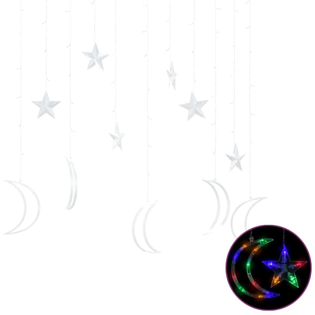Virtene zvaigzne un mēness, 138 krāsainas LED spuldzes cena un informācija | Ziemassvētku lampiņas, LED virtenes | 220.lv