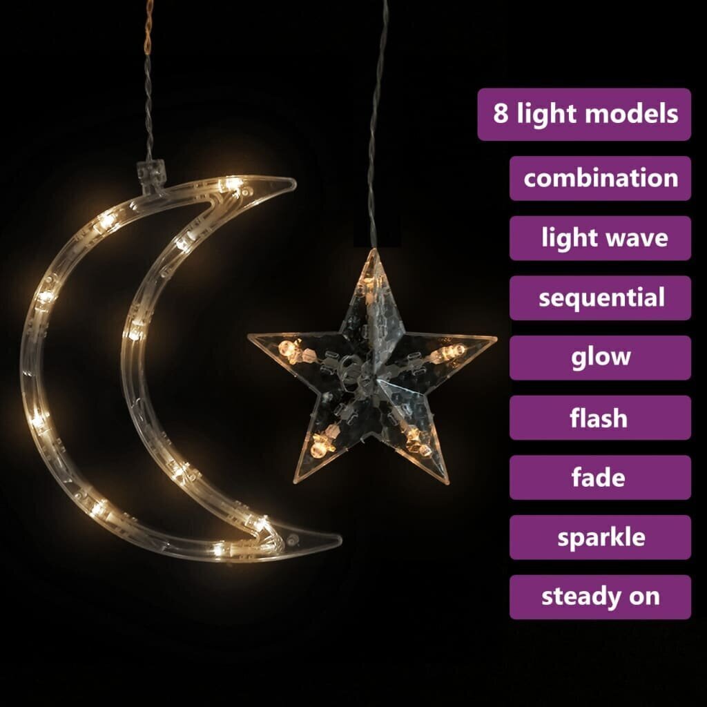 Virtene zvaigzne un mēness, 345 silti baltas LED spuldzes цена и информация | Ziemassvētku lampiņas, LED virtenes | 220.lv