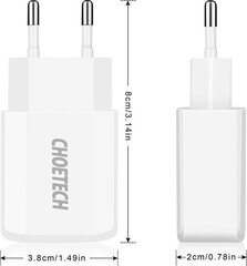 Двухпортовое настенное зарядное устройство Choetech C0030 2 x USB-A 10 Вт, 2 А цена и информация | Зарядные устройства для телефонов | 220.lv