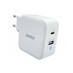 Choetech fast GaN wall charger USB Type C PD USB-A QC3.0 65W 3,25A white (PD8002) cena un informācija | Lādētāji un adapteri | 220.lv