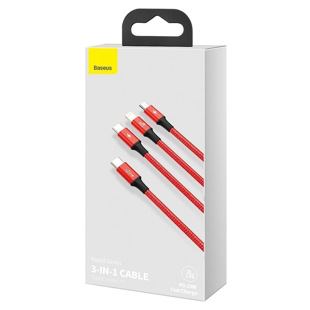 Baseus Rapid 3in1 USB Typ C - USB Typ C / Lightning / micro USB cable 20 W 1,5 m red (CAMLT-SC09) цена и информация | Savienotājkabeļi | 220.lv