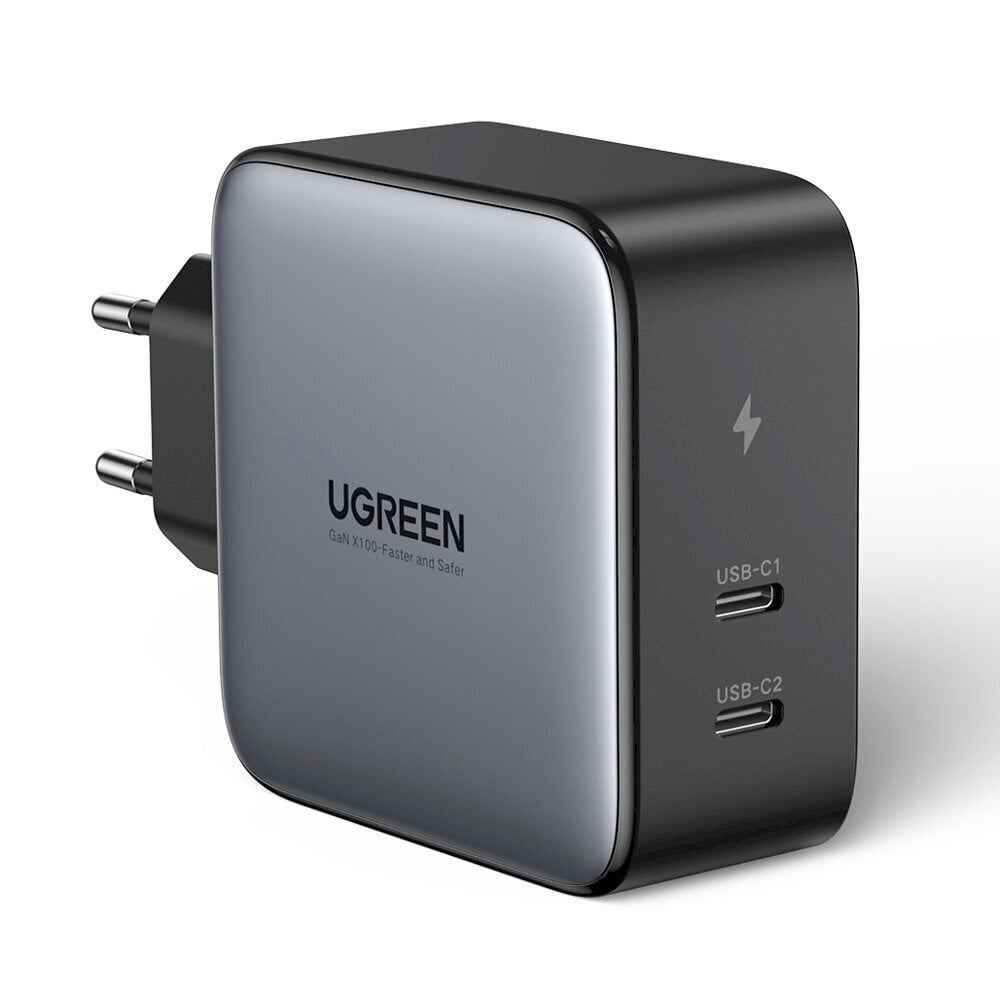 Ugreen travel wall charger 2x USB Type C 100W Power Delivery gray (50327) цена и информация | Lādētāji un adapteri | 220.lv