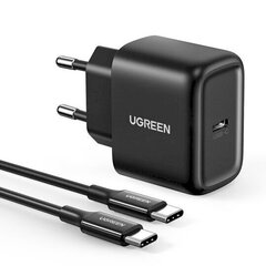 Ugreen USB travel wall charger Type C 25W Power Delivery + USB Cable Type C 2M black (50581) cena un informācija | Lādētāji un adapteri | 220.lv