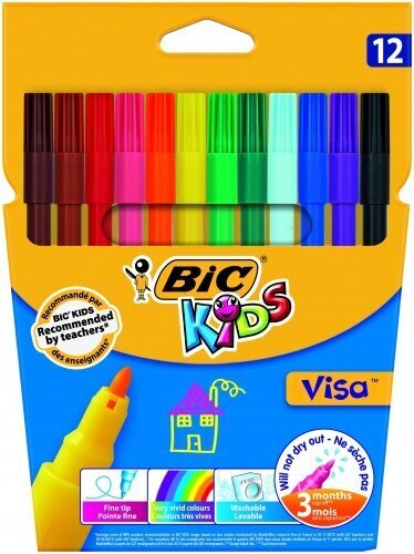 Bic Krāsainie flomāsteri Kids Visa, 12 krāsu komplekts cena un informācija | Modelēšanas un zīmēšanas piederumi | 220.lv