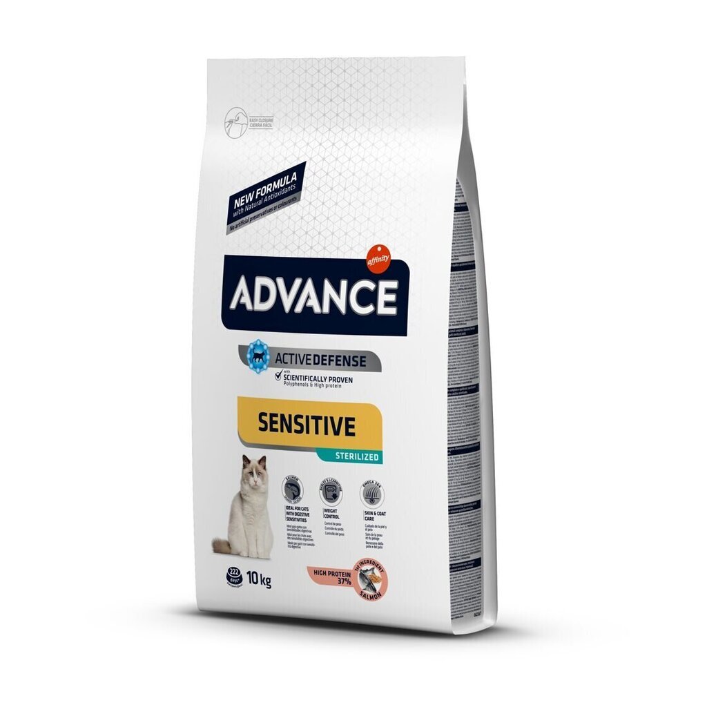 ADVANCE CAT STERILIZED SENSITIVE 10.0 kg - Sterilizētiem kaķiem (Lasis un Rīsi) cena un informācija | Sausā barība kaķiem | 220.lv