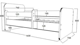 Детская кровать с матрасом и съемным барьером Ami 25, 140x70 см цена и информация | Детские кровати | 220.lv