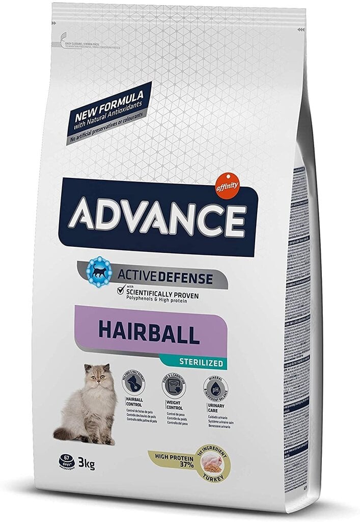 ADVANCE CAT STERILIZED HAIRBALL 3.0 kg - Pieaugušiem kaķiem (Tītars un Rīsi) цена и информация | Sausā barība kaķiem | 220.lv