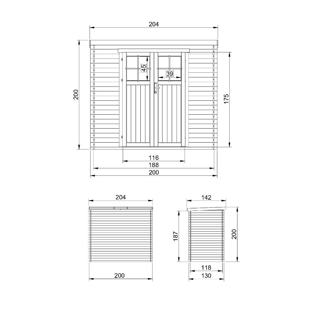 Koka dārza mājiņa Timbela M311F - A200 x 204 x 142 cm, brūna cena un informācija | Dārza mājiņas, šķūņi, malkas nojumes | 220.lv