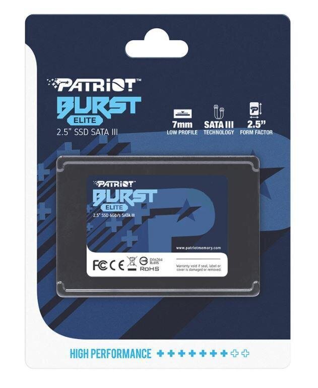 SSD diskdziņš|PATRIOT|Burst Elite|240 GB|SATA 3.0|3D NAND|rakstīšanas ātrums 320 MB/sec|lasīšanas ātrums 450 MB/sec|2,5"|TBW 100 TB|PBE240GS25SSDR cena un informācija | Iekšējie cietie diski (HDD, SSD, Hybrid) | 220.lv