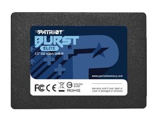 SSD diskdziņš|PATRIOT|Burst Elite|240 GB|SATA 3.0|3D NAND|rakstīšanas ātrums 320 MB/sec|lasīšanas ātrums 450 MB/sec|2,5"|TBW 100 TB|PBE240GS25SSDR цена и информация | Внутренние жёсткие диски (HDD, SSD, Hybrid) | 220.lv