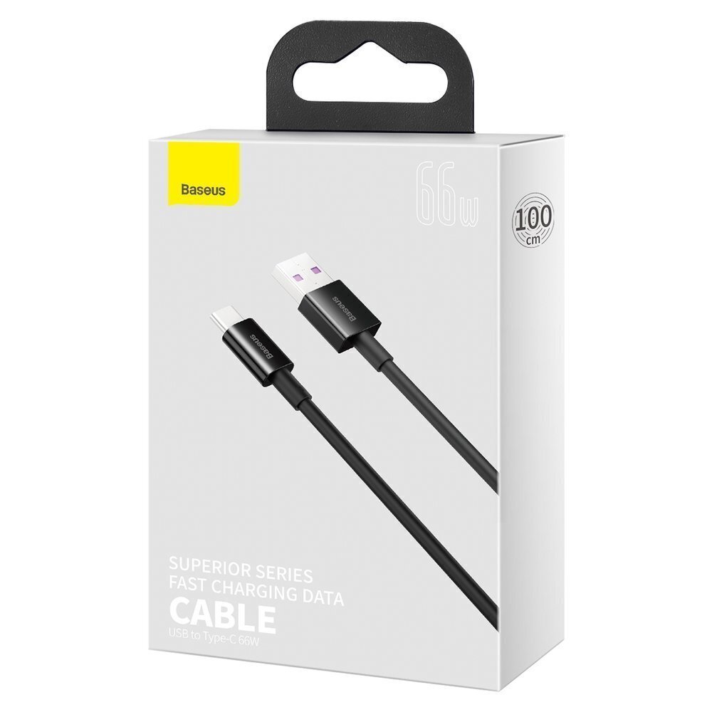 Baseus Superior USB - USB Typ C fast charging data cable 66 W (11 V / 6 A) Huawei SuperCharge SCP 1 m black (CATYS-01) цена и информация | Savienotājkabeļi | 220.lv