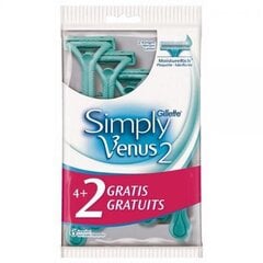 Одноразовые бритвы для женщин Gillette Simply Venus 2, 6 шт. цена и информация | Косметика и средства для бритья | 220.lv