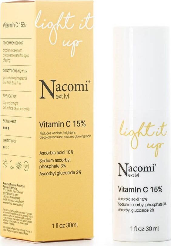 Sejas serums Nacomi Next Level Vitamin C 15% 30 ml cena un informācija | Serumi sejai, eļļas | 220.lv