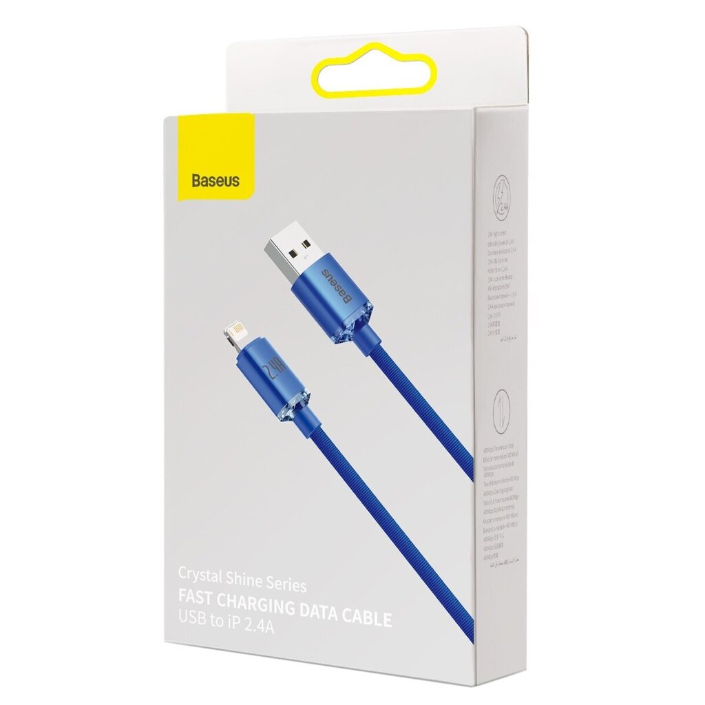 Baseus Crystal cable USB to Lightning, 2.4A, 1.2m (blue) cena un informācija | Savienotājkabeļi | 220.lv