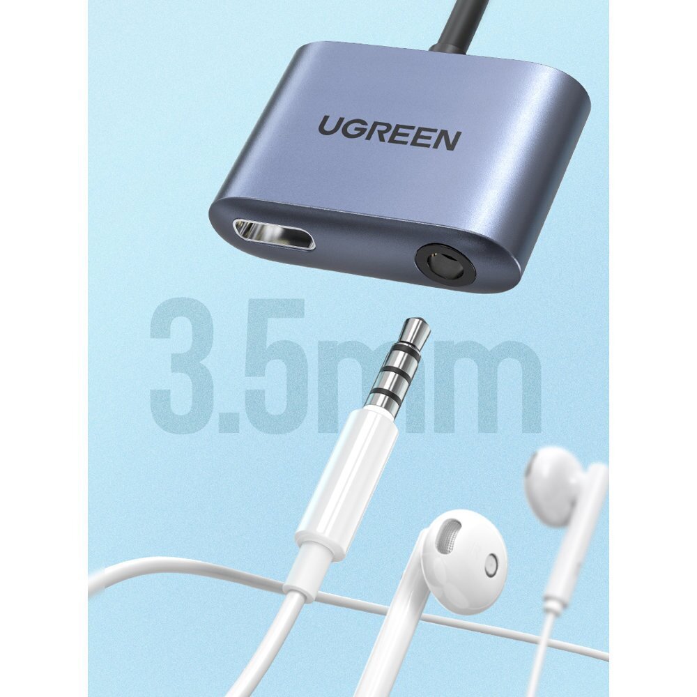 Ugreen audio adapter USB Type C (male) - USB Type C PD QC (female) + 3.5mm mini jack (female) gray (CM231) цена и информация | Savienotājkabeļi | 220.lv