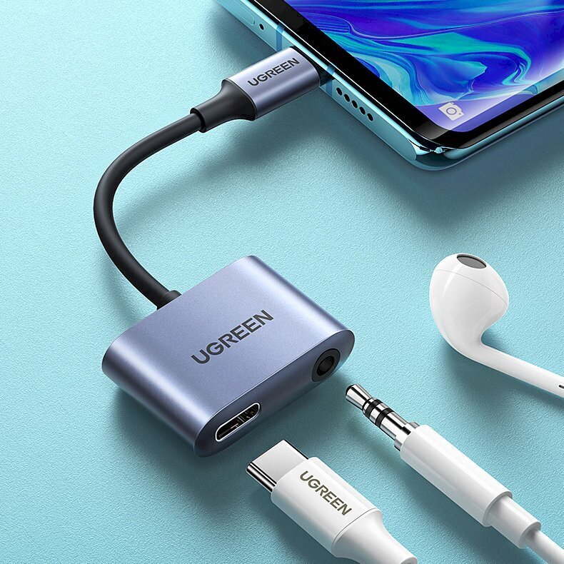 Ugreen audio adapter USB Type C (male) - USB Type C PD QC (female) + 3.5mm mini jack (female) gray (CM231) цена и информация | Savienotājkabeļi | 220.lv