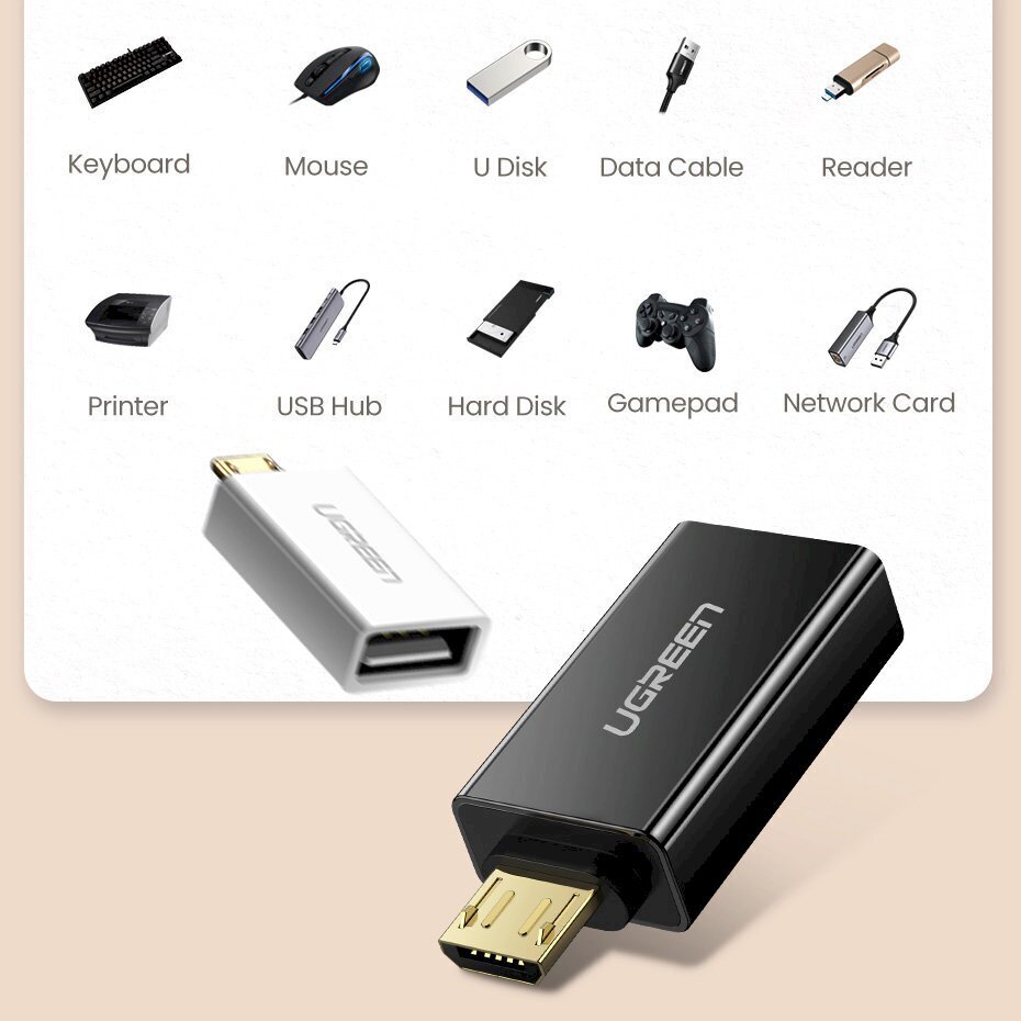 Ugreen micro USB - USB 2.0 OTG adapter white (US195) cena un informācija | Savienotājkabeļi | 220.lv