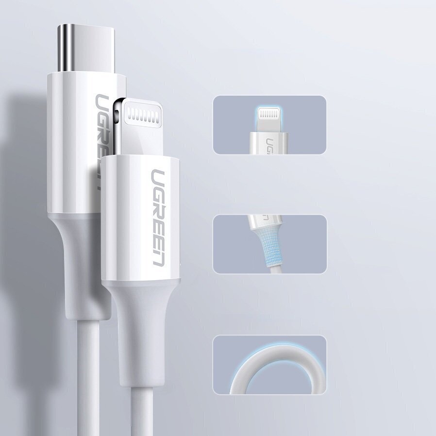 Ugreen MFi USB Type C - Lightning cable 3A 2m white (US171) cena un informācija | Savienotājkabeļi | 220.lv