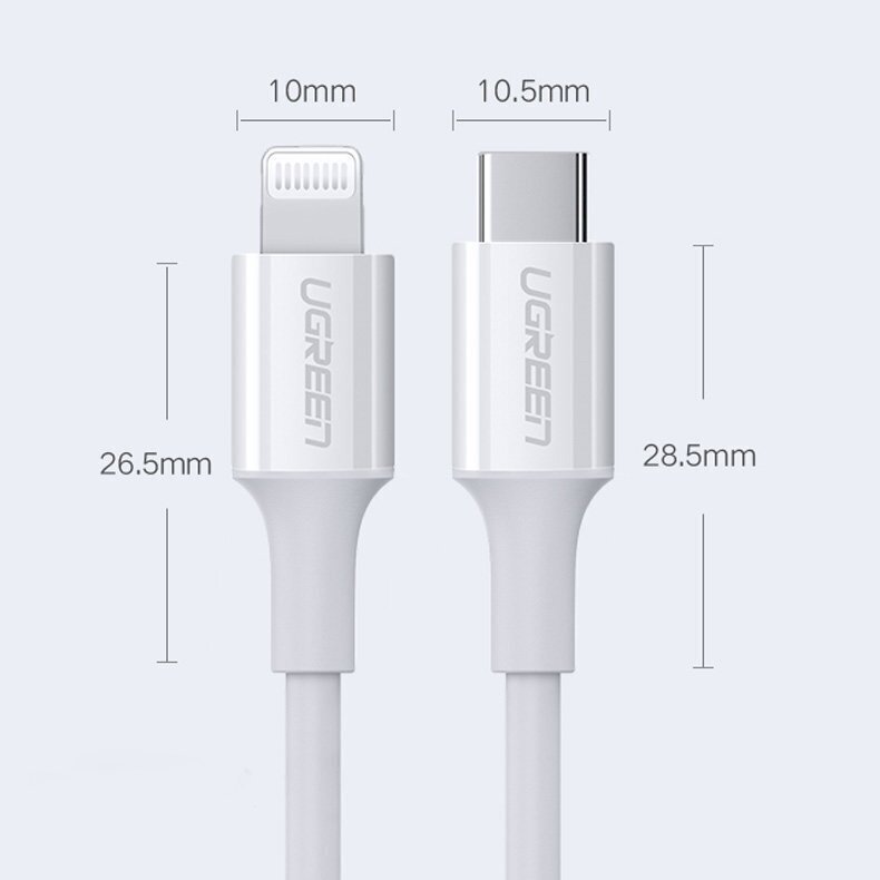 Ugreen USB Type C - Lightning cable 3A 0,25m white (US171) cena un informācija | Savienotājkabeļi | 220.lv