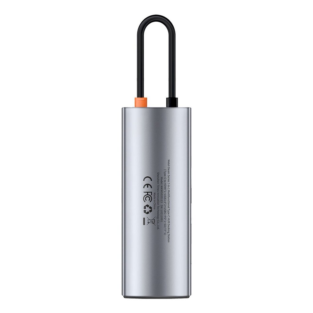 "Baseus Metal Gleam" serijos daugiafunkcinis USB HUB 7in1 C tipo HDMI TF PD kortelių skaitytuvas pilkos spalvos cena un informācija | Adapteri un USB centrmezgli | 220.lv