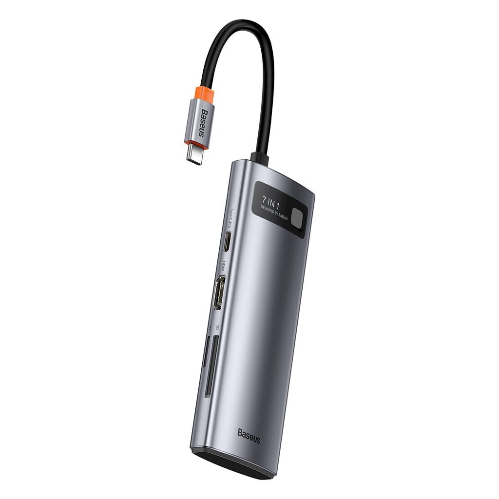 "Baseus Metal Gleam" serijos daugiafunkcinis USB HUB 7in1 C tipo HDMI TF PD kortelių skaitytuvas pilkos spalvos cena un informācija | Adapteri un USB centrmezgli | 220.lv