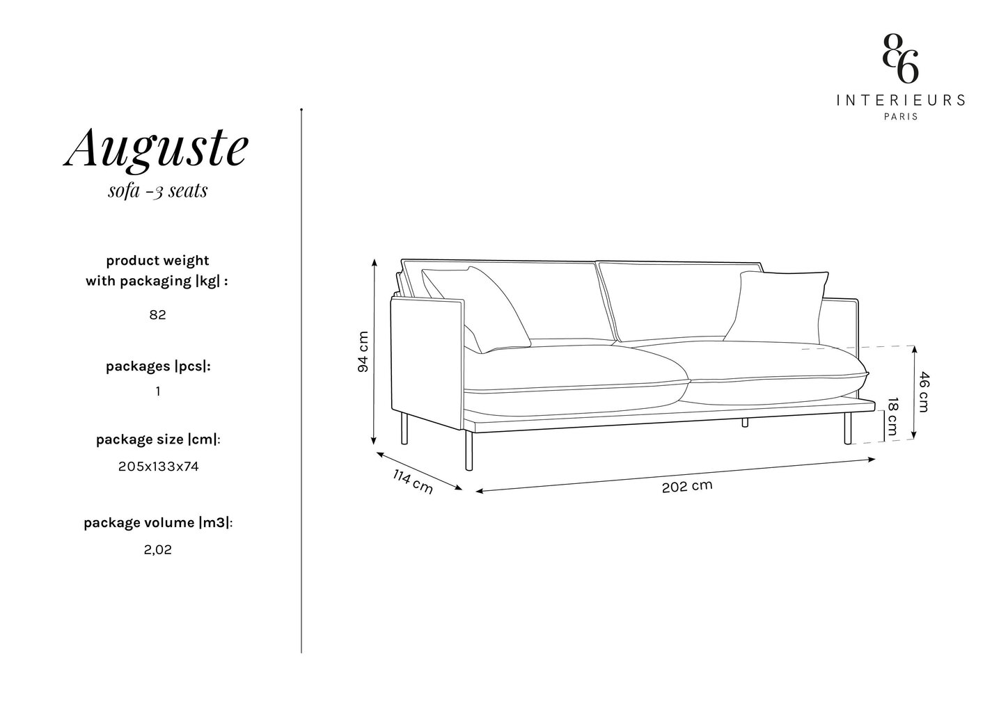 Trīsvietīgs dīvāns Interieurs 86 Auguste, gaiši pelēks cena un informācija | Dīvāni | 220.lv