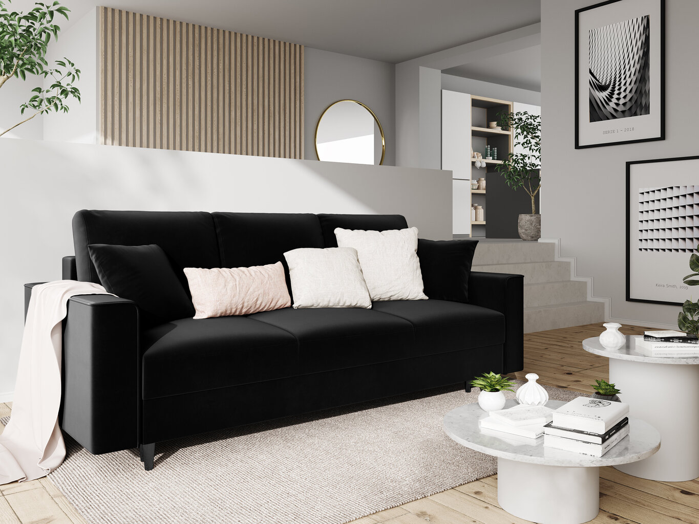 Trīsvietīgs dīvāns Sofas Cartadera, melns cena un informācija | Dīvāni | 220.lv