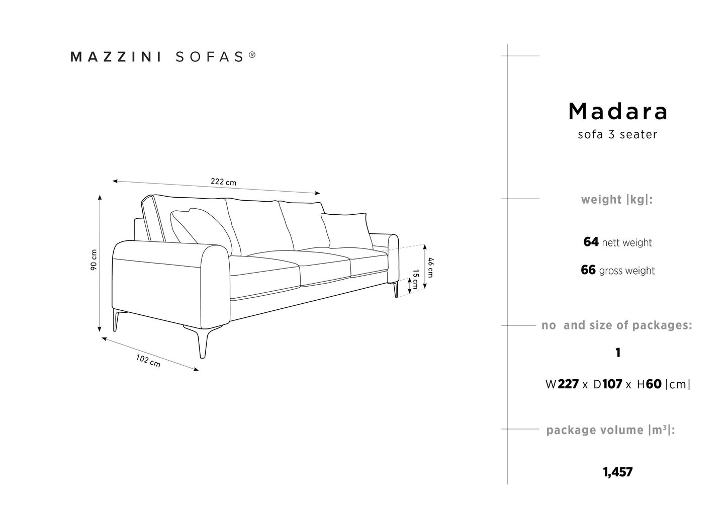 Trīsvietīgs dīvāns Mazzini Sofas Madara, velūrs, melns цена и информация | Dīvāni | 220.lv
