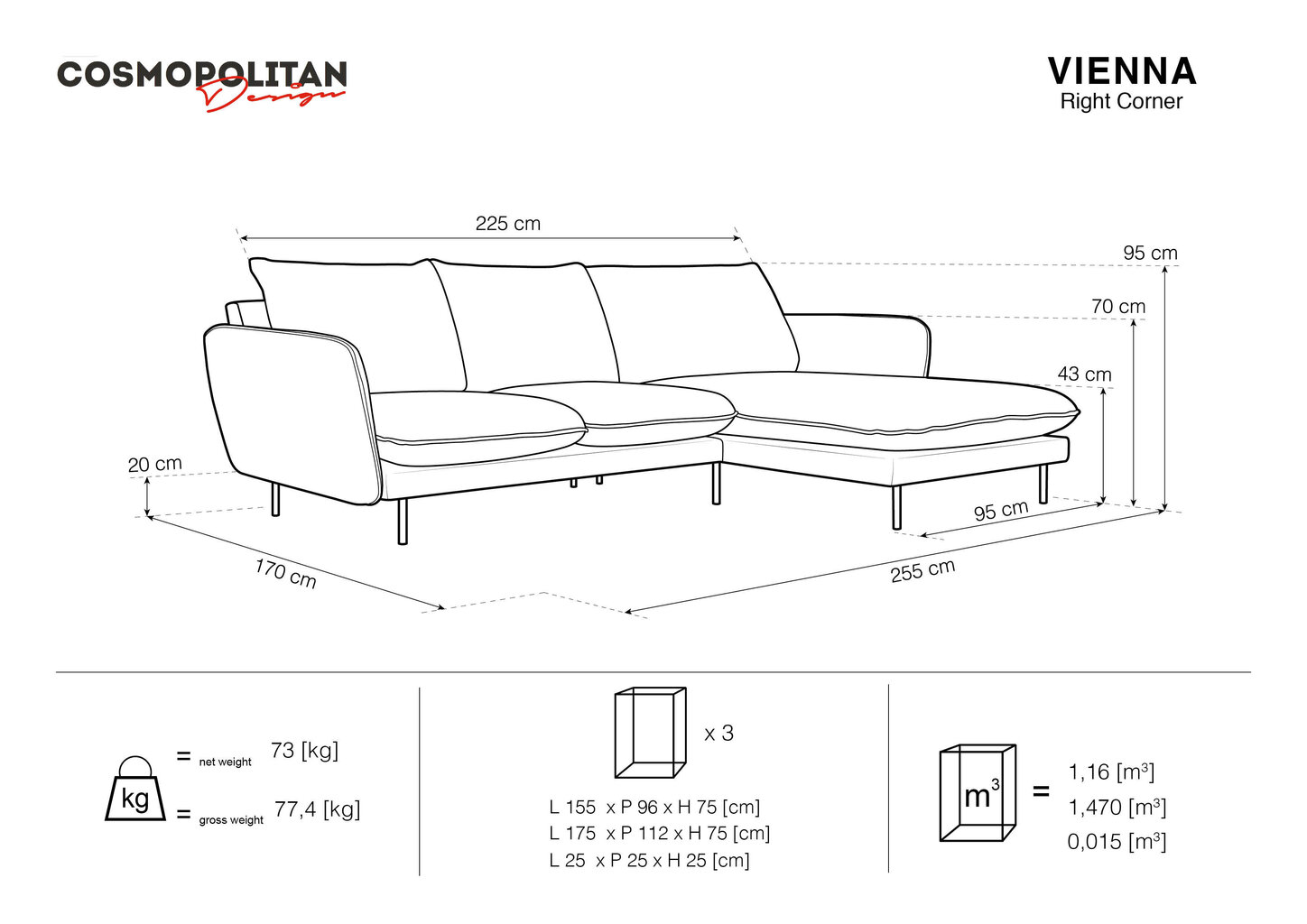 Stūra dīvāns Cosmopolitan Design Vienna, velūrs, gaiši pelēks/melns cena un informācija | Stūra dīvāni | 220.lv