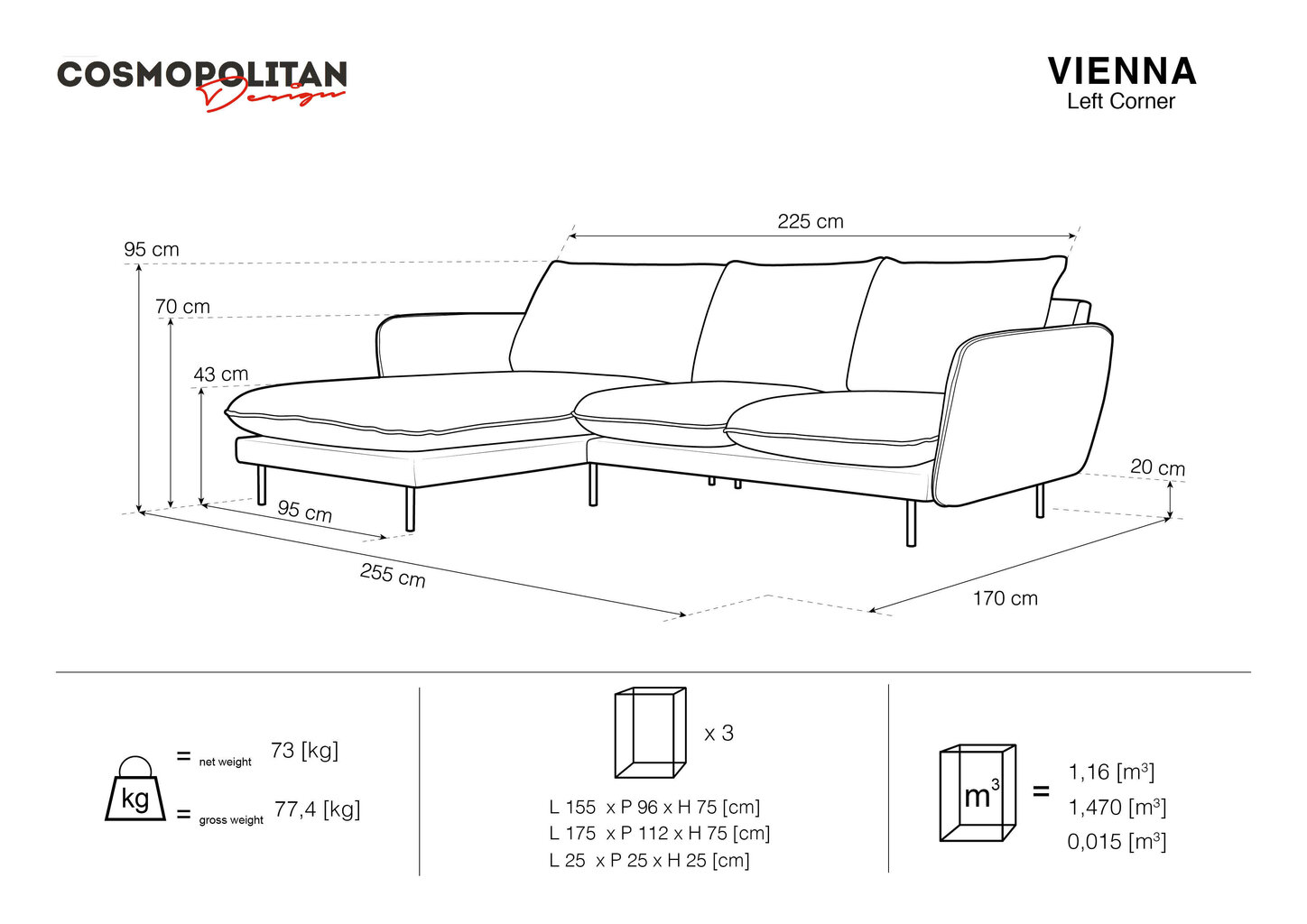 Stūra dīvāns Cosmopolitan Design Vienna, velūrs, sarkans/melns cena un informācija | Stūra dīvāni | 220.lv