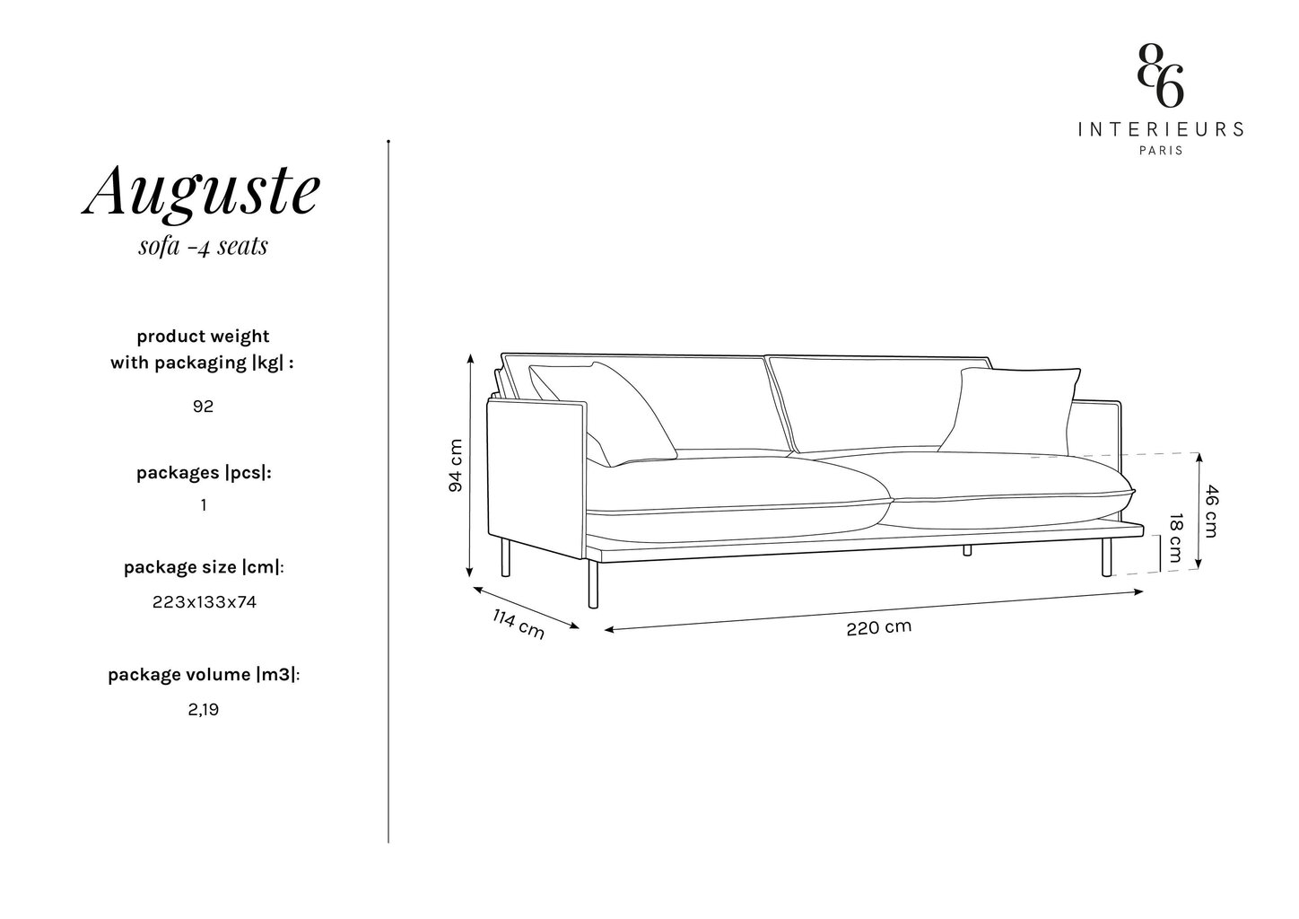 Četrvietīgs dīvāns Interieurs 86 Auguste, pelēks cena un informācija | Dīvāni | 220.lv