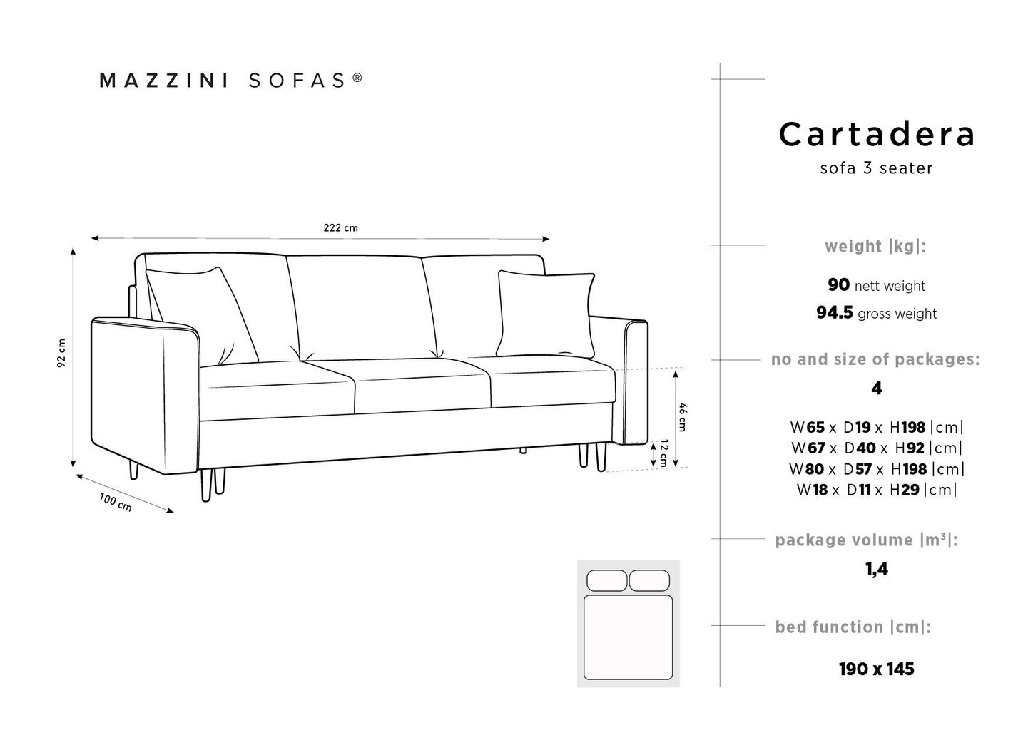 Trīsvietīgs dīvāns Sofas Cartadera, rozā/zeltainas krāsas cena un informācija | Dīvāni | 220.lv