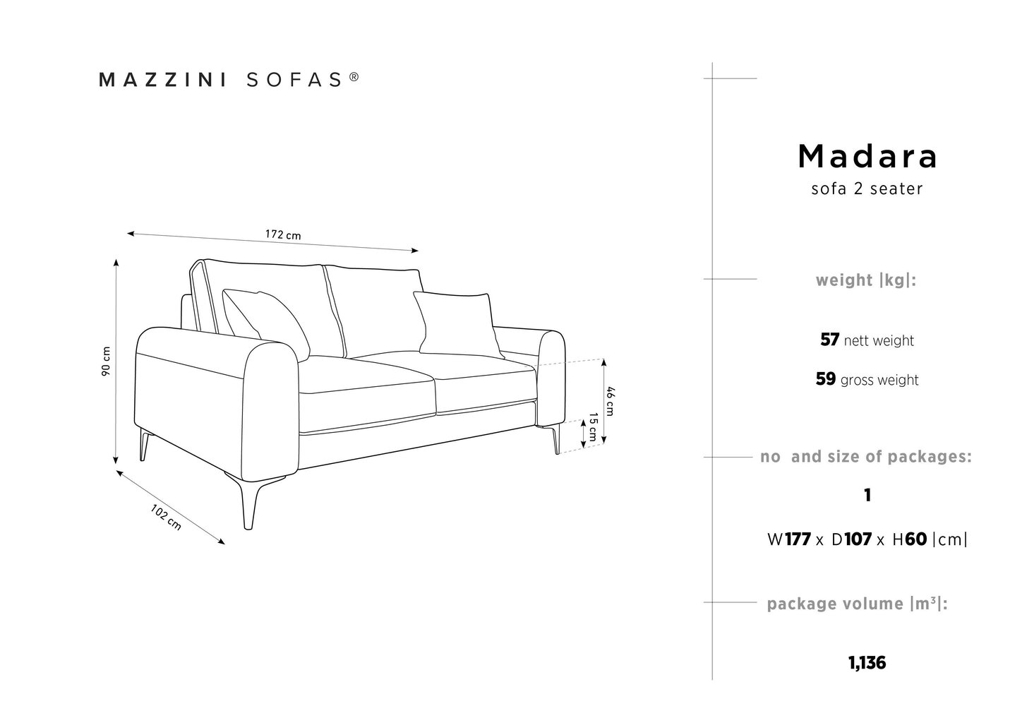 Divvietīgs dīvāns Mazzini Sofas Madara, velūrs, gaiši zaļš/melns cena un informācija | Dīvāni | 220.lv