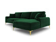 Stūra dīvāns Mazzini Sofas Madara, velūrs, tumši zaļš/zeltainas krāsas cena un informācija | Stūra dīvāni | 220.lv