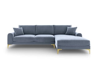 Stūra dīvāns Mazzini Sofas Madara, velūrs, gaiši zils/zeltainas krāsas cena un informācija | Stūra dīvāni | 220.lv