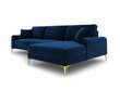 Stūra dīvāns Mazzini Sofas Madara, velūrs, zils/zeltainas krāsas cena un informācija | Stūra dīvāni | 220.lv