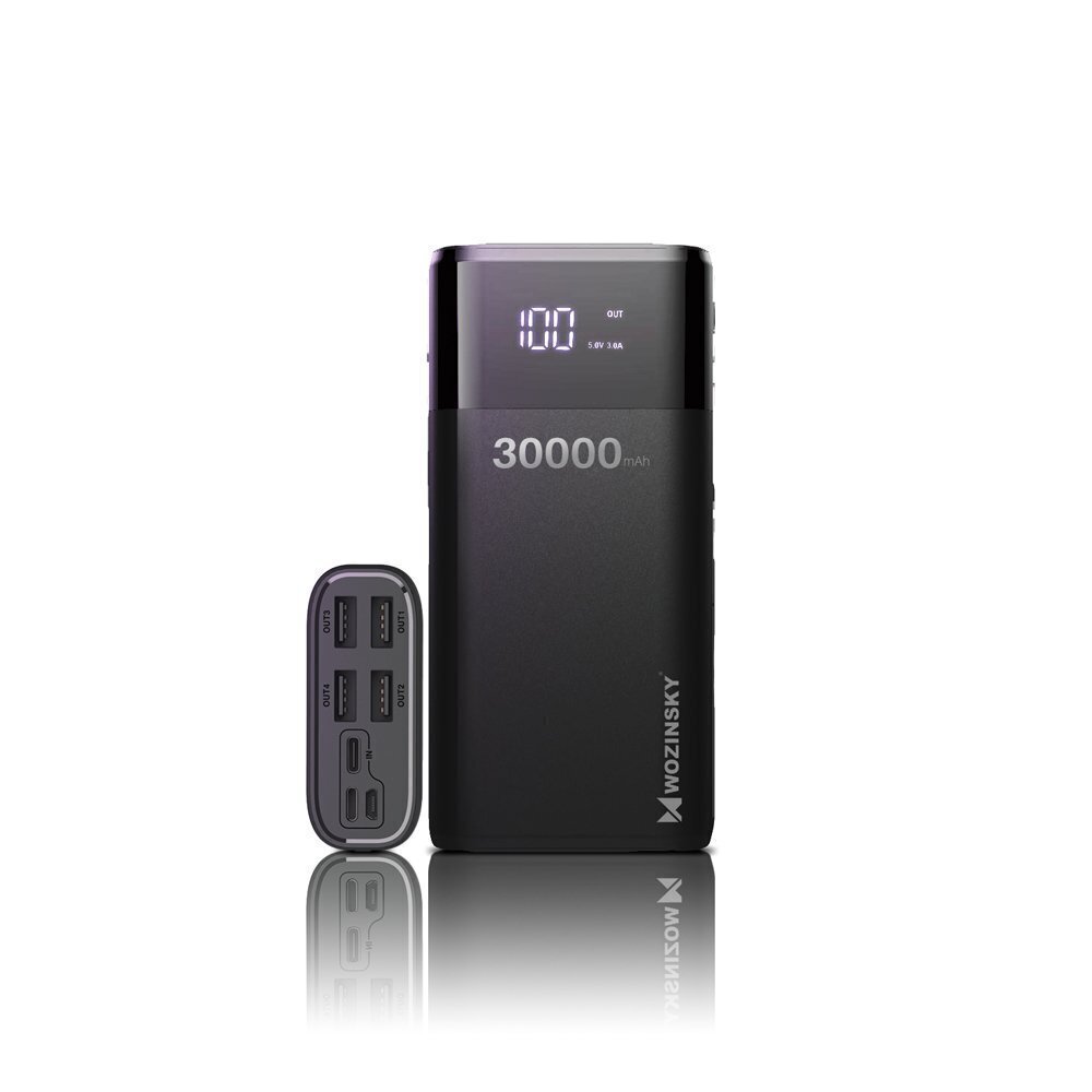 Wozinsky power bank 4 x USB 30000 mAh with LCD display 4 A black, WPB-001BK cena un informācija | Lādētāji-akumulatori (Power bank) | 220.lv