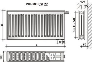 Radiators Purmo VKO-22 600x1000 cena un informācija | Apkures radiatori | 220.lv