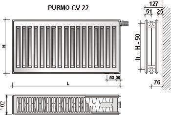 Radiators Purmo VKO-22 600x1000 cena un informācija | Apkures radiatori | 220.lv