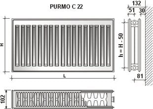 Radiators Purmo C 22 600-1400, sānu pieslēgums cena un informācija | PURMO Mājai un remontam | 220.lv