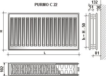 Radiators Purmo C 22 600-1400, sānu pieslēgums цена и информация | Apkures radiatori | 220.lv